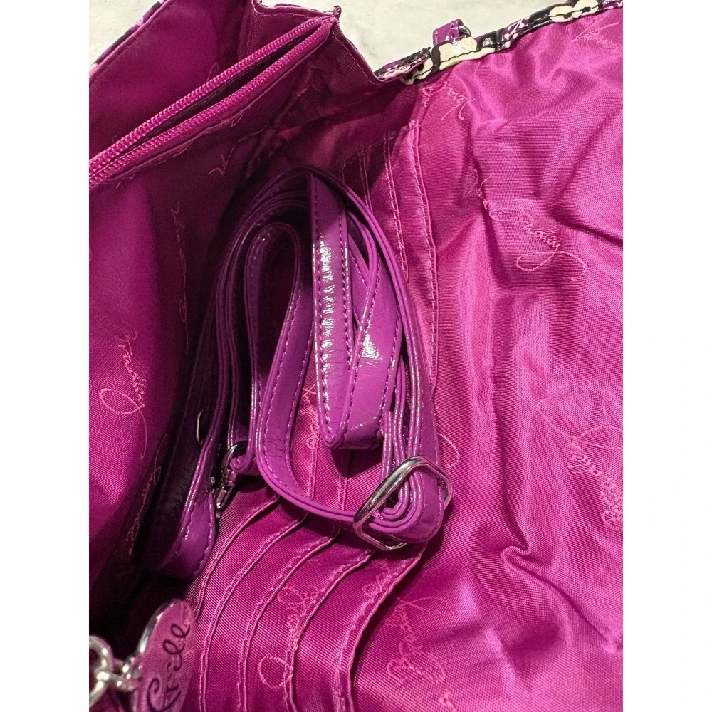 Vera Bradley Frill Concert Clutch/Crossbody/Wrist Bag PURPLE PLUM PETALS Pattern